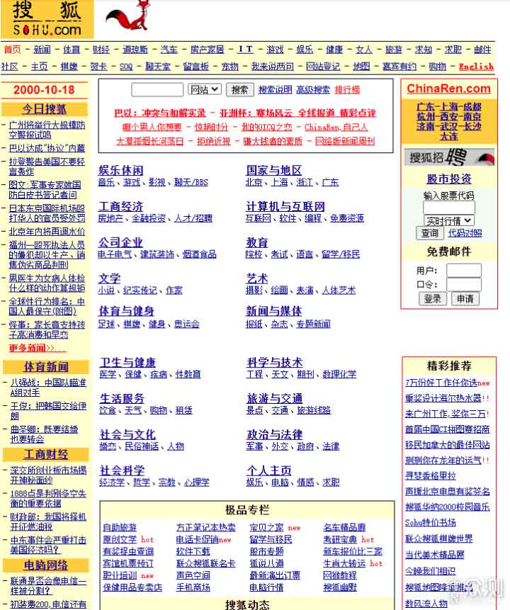 2000年10月搜狐网页